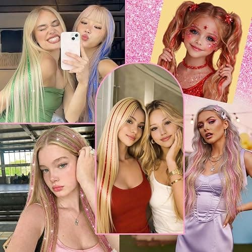 Plenday Hot Pink Hair Tinsel Clip In,18Pcs 24 Inch Fairy Hair Accessories | Beginners Friendly,Heat Resistant,Glitter Hair,Back to School Birthday Stage Party, Gift Festival,Cosplay,Women/Girls/Teen thumbnail 7