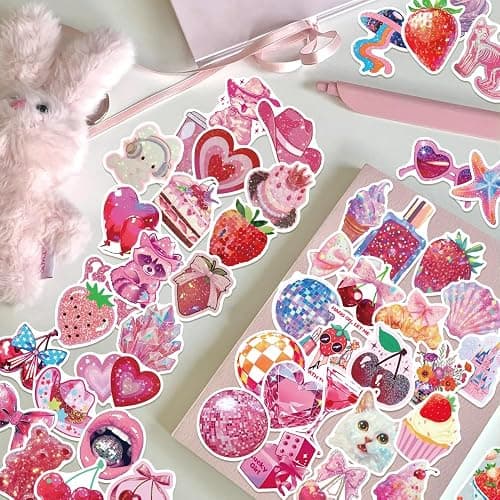 50 PCS Vintage Pink Y2K Girls Stickers, Waterproof Retro Aesthetic Sticker for Water Bottles Laptops Phone Luggage Guitar Journaling Decorative Decals for Girl Teens Adults thumbnail 3