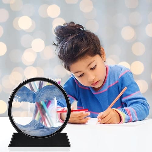 QLKUNLA Moving Sand Art Picture Liquid Motion 3D Deep Sea Sandscape in Motion Display Flowing Sand Frame Relaxing Desktop Home Office Work Decor Art Toys (7 inch, Blue) thumbnail 2