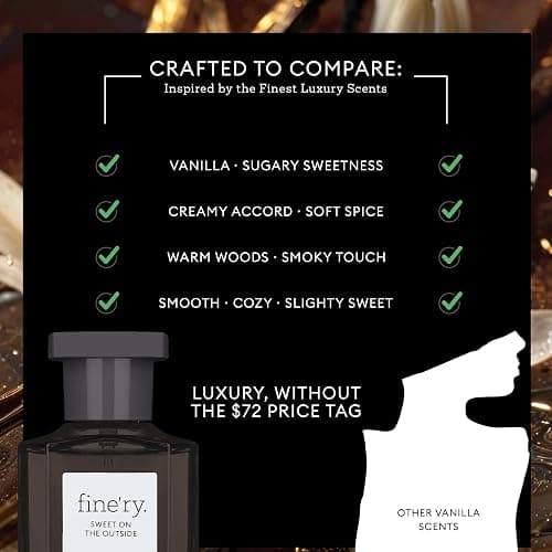 Fine'ry Vanilla Gourmand Sweet on the Outside Eau de Parfum - Long-Lasting Perfume for Women - Vanilla, Cacao Wood & Smoked Vetiver - Warm, Full Size Hair & Body Fragrance, Gift for Her (60mL) thumbnail 4