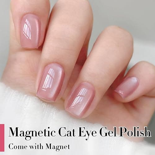 Double Rhythm Jelly Glass Cat Eye Gel Polish with Magnet 15ML Holographic Glitter Shimmer Translucent Sheer Color Magnetic Polish Salon DIY at Home (Jelly Pink Orange-MC1102) thumbnail 2