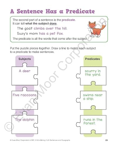 Evan-Moor Writing FUN Sentences and Paragraphs: Grades 1-3, Writing Basics for Kids, Practice, Subject and Predicate, Topic Sentences, Supporting Details, Closing Sentences, Workbook thumbnail 5