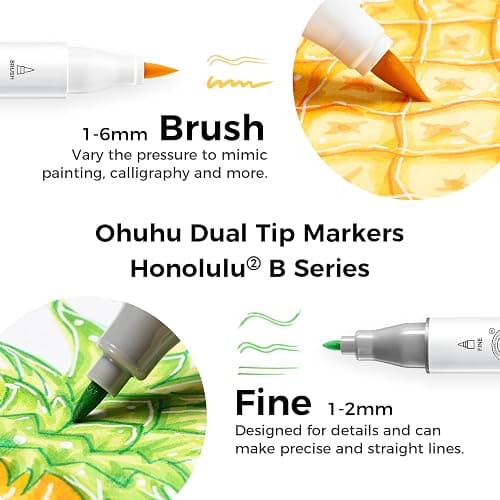 Ohuhu Alcohol Markers Brush& Fine 72 Colors for Adults Coloring Refillable | AP Certified Art Marker Set, Dual Tips Alcohol-based for Artists Beginners Drawing Illustration Sketching, Honolulu 2B thumbnail 2