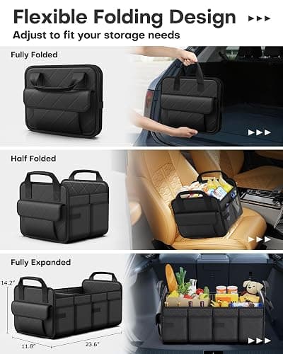 HOTOR Trunk Organizer for SUV – Foldable Car Organizers and Storage | 2 Compartments, Large Capacity Car Trunk Organizer Car Accessories for Truck Sedan, Black, 23.6" x 14.2" x 11.8" thumbnail 5