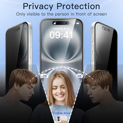 JETech Privacy Screen Protector for iPhone 16 6.1-Inch, Anti-Spy Tempered Glass Film with Easy Installation Tool, 2-Pack thumbnail 3