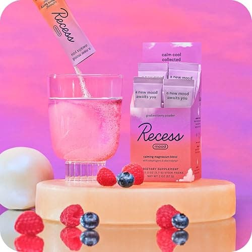 Recess Mood Powder, Calming Magnesium L-Threonate Blend with Passion Flower, L-Theanine, Electrolytes, Magnesium Calm Support Supplement - Gradient Berry Pack of 10 thumbnail 3