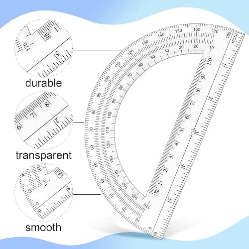 Unjoo Plastic Protractor Math Protractors 180 Degrees for Geometry Classroom Student School Office Supplies, 6 Inch, Pack of 2 (Clear) thumbnail 4