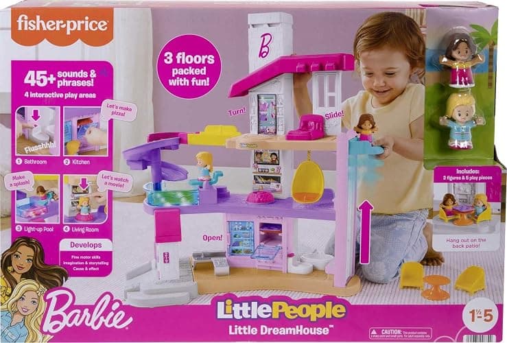 Fisher-Price Little People Toddler Toy Barbie DreamHouse Playset with Music Lights & Figures for Pretend Play Kids Ages 18+ Months thumbnail 6