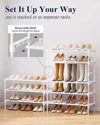 Kitsure Shoe Rack - Non-Woven Shoe Rack Shelf, Shoe Organizer for Closet, Entryway, Garage & Corridor, Stackable Shoe Shelves, 27.5" Wide - 3 Tier, White | Shoe Organizer for Closet, Entryway, Garage, Stackable Shoe Shelves, college dorm&apartment essentials thumbnail 7