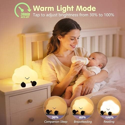 YISUN Cloud Night Light, Cute Silicone Nightlight for Baby Toddler, Rechargeable LED Nursery Lamp with Timer, 3 Level Dimmable Soft Squishy Night Lamp Gift for Bedroom Kids Room Decor thumbnail 4