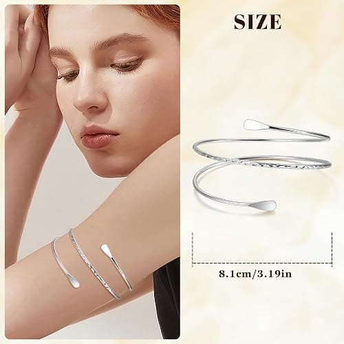 NICEIGHT 3Pcs Arm Cuff for Women Open Upper Arm Cuff Bangle Armlet Gold Silver Adjustable Armband Arm Bracelet Set thumbnail 4