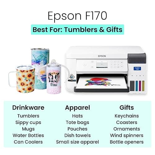 Epson Surecolor F170 Sublimation Starter Kit – Printer with CMYK Ink Set, Design Pack, 10 Sublimation Tumbler Pack, Sublimation Paper, Tape – Perfect for Beginners & Small Business thumbnail 2