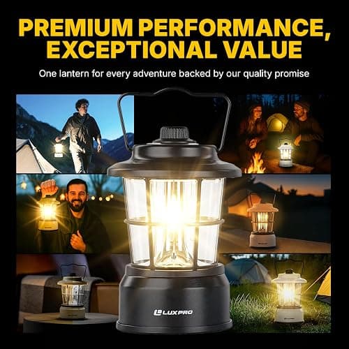 LUXPRO Retro LED Lantern - Battery-Powered Emergency Lantern - Water Resistant - Bright LED Lamp for Indoor & Outdoor Use - Use for Tents, Hiking or Hurricane Prep (Black, Pack of 1) thumbnail 9