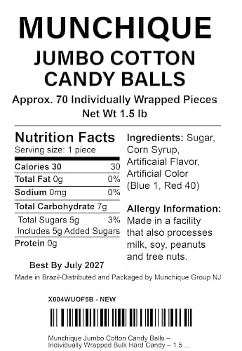 Munchique Jumbo Cotton Candy Balls – Individually Wrapped Bulk Hard Candy – 1.5 lb Bag (Approx. 70 Pieces) – Pink & Blue Carnival Candy for Parties & Stocking Stuffers thumbnail 2