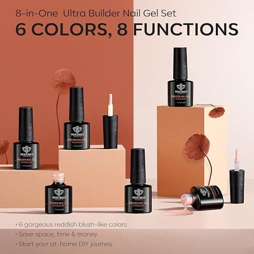 Modelones Builder Gel 6 Colors, 8-in-ONE Pink Red Brown Gel Builder for Nails, Hard Gel Nail Strengthener Extension Color Base Builder Gel in a Bottle thumbnail 8
