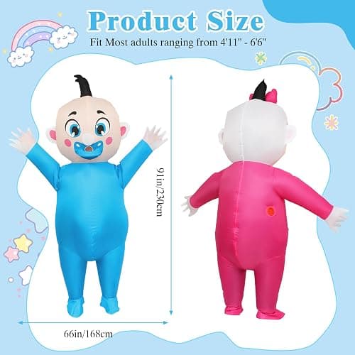 2 Pack 91" Inflatable Baby Costume – Blow Up Outfit for Gender Reveal Party | 2 Pack Giant Inflatable Baby Costume 91", Adult Blow Up Outfit for Gender Reveal Party, Halloween & Christmas Cosplay thumbnail 2