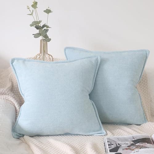 OYIMUA Light Blue 20x20 Chenille Throw Pillow Covers Set of 2 | Farmhouse Decorative Pillowcases for Couch & Bed | Soft Luxury Accent Pillows for Living Room - Image 1