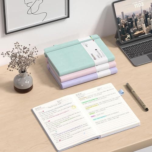 Oucaru 4 Pack A5 Lined Journal Notebook, 180 Pages 100 GSM Paper for Travel | 100 GSM Thick Paper No Bleed, 180 Lined Pages, 180° Lay Flat, Pen Holder, Back Pocket, 4 Pack Journal Set for Writing thumbnail 2
