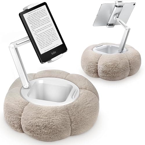 CreaDream Pumpkin Tablet Pillow Stand, Kindle Holder, Adjustable Kindle Stand for Bed with Detachable Snack Bowl, Compatible with 4.7"-13" IPad, Tablet, Phone(Khaki) - Image 1