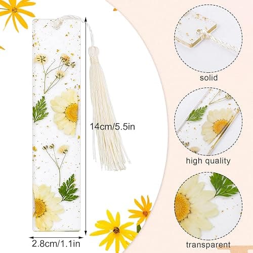Book Lover Gifts, 2 Pcs Thumb Book Page Holder Dried Flower Resin Book Page Holder and 1 Pcs Bookmark with Tassel, Gifts for Book Lovers, Women, Kids thumbnail 4