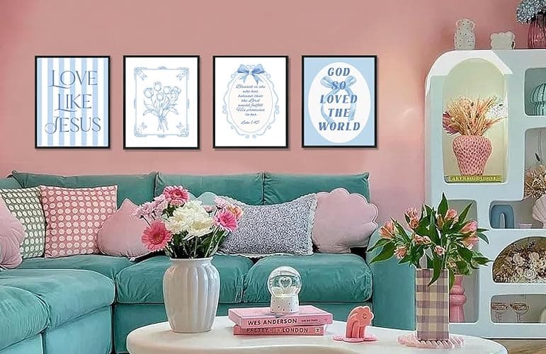 ULEGIE Coquette Blue Bow Bible Poster Wall Art Decor, Jesus Wall Art Decor,Blue Room Decor for Teen Girls, Bow Decor Bedroom, Light Blue Room Decor for Girls Room Living Room Bedroom, 8x10 Inches Unframed Set of 4 thumbnail 5