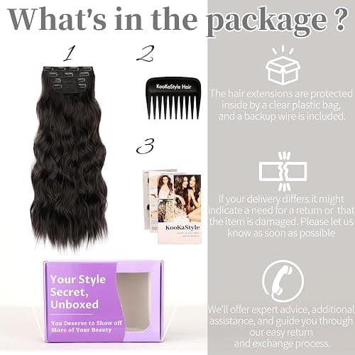 KooKaStyle Clip in Synthetic Hair Extensions Long Wavy 4PCS Thick Hairpieces Dark Brown 6# Fiber Double Weft Natural Hair Extensions 24 Inch for Women thumbnail 5