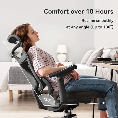 SIHOO Doro C300 Ergonomic Office Chair with Ultra Soft 3D Armrests, Dynamic Lumbar Support for Home Office Chair, Adjustable Backrest Desk Chair, Swivel Big and Tall Computer Chair Black thumbnail 5