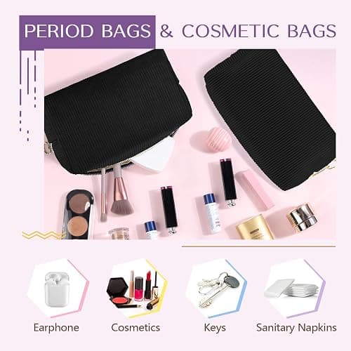 Likesing Tampon Holder for Purse, Corduroy Period Bag Sanitary Napkin Storage Bag for Girls Womens, Portable Feminine Emergency Pad Period Pouch(Black) thumbnail 4