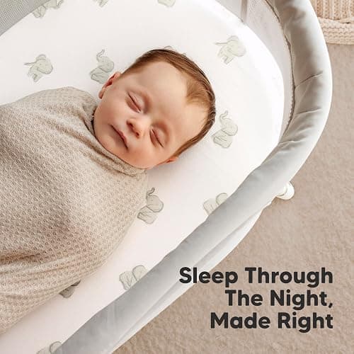 2-Pack Organic Bassinet Sheets for Girls, Boys - 33x17 Cotton Bassinet Mattress Sheets Fitted Compatible with Halo Bassinest Swivel Sleeper, Graco, Baby Delight, Chicco, Soft & Breathable (Elly) thumbnail 6