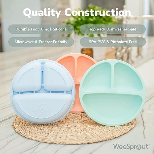 WeeSprout Silicone Divided Plates (With Lids), 100% Food Grade Silicone Divided Plates for Toddlers & Kids, Dishwasher & Microwave Safe thumbnail 4