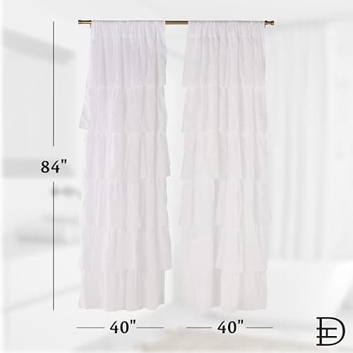 Dainty Home Pleated Layer Curtains for Living Room and Bedroom White 84" x 40" Set of 2 Rod Pocket Header Curtains Long Curtain Panel Window Curtains thumbnail 3