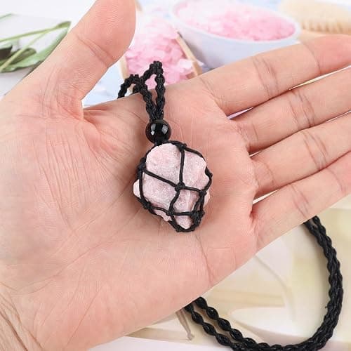 Anjiucc Natural Gemstone Crystal Pendant Necklace Stone Holder Necklace Cord Hand-Woven Necklace with Adjustable Length for Women Men thumbnail 7