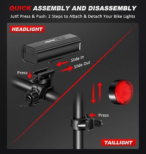 Ascher 1000 Lumens Super Bright Bike Lights for Night Riding, Type-C USB Rechargeable Bike Light Front and Back, 4 Light Modes, Waterproof Bicycle Headlight & Rear Taillight for Road Commuter Cycling thumbnail 5