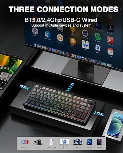 AULA F75 Pro Wireless Mechanical Keyboard,75% Hot Swappable Custom Keyboard with Knob,RGB Backlit,Pre-lubed Reaper Switches,Side Printed PBT Keycaps,2.4GHz/USB-C/BT5.0 Mechanical Gaming Keyboards thumbnail 3