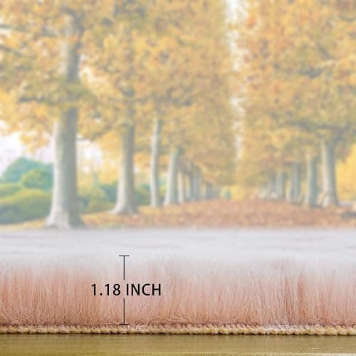 Ghouse Ultra Soft Faux Rabbit Fur Rug 2x3, Machine Washable Area Rugs for Bedroom Fluffy Rugs for Living Room, no-Shedding Carpet Sheepskin Rug Pink thumbnail 2