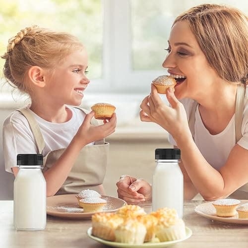 Hulless 6 Ounce Plastic Juice Bottle Drink Containers 5 Pcs Juicing Bottles with Black Lids, Suitable for Juice, Smoothies, Milk and Homemade Beverages thumbnail 6