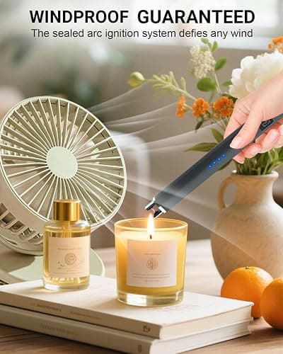 FUKKUDA Electric Candle Lighter with Safety Switch - USB Rechargeable Windproof & Flameless Plasma Arc Lighter, Stocking Stuffers for Women and Men (Obsidian Black) thumbnail 3
