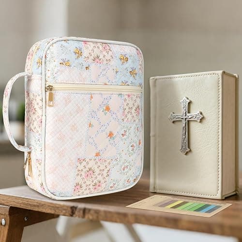 Bible Cover Case for Women, Large Floral Quilted Cotton Bible Carrying Cases Protective Bag with Handle and Zippered Pocket for Christian, Bible Study Supplies Christian Gifts (Spliced Flower, XL) thumbnail 8