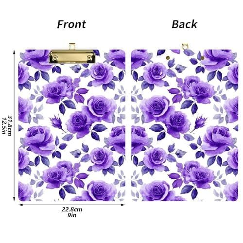 Clipboard,Purple Roses Rosebuds Acrylic Clipboard A4 Letter Size Board with Low Profile Gold Clip,Clip Boards for Kids Students School Office Supplies 12.5" X 9" thumbnail 3