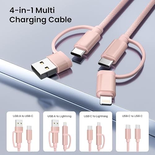 Basesailor for MacBook Pro 4 in 1 USB C Cable 6.6ft,60W Fast Charging Multi Charger Cord with USBA Adapter/iOS/TypeC for MacBook 2024 2023 2022 Air M4 M3 M2,Samsung A55,Z Flip Fold,iPhone 17 16 15 Max thumbnail 3