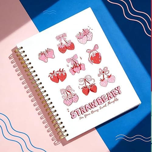 JDGHGB Strawberry Notebook,Cute Spiral Journal Pink Bow Strawberry Notebook Pink Office and School Supplies Preppy Gift for Students Women, 8.3 x 6 Inches thumbnail 2