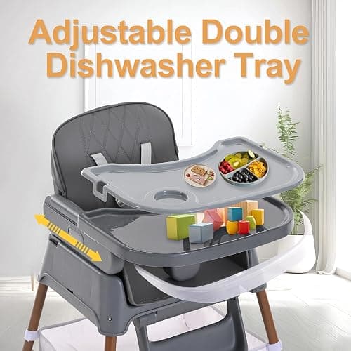 Hrusitoo 3 in 1 Convertible Baby High Chair – Adjustable Infant Feeding Chair for Babies & Toddlers, Modern Compact Baby Dining Chair with Removable Tray & Safety Harness, Gray Ink thumbnail 6