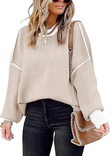 Womens Oversized Sweaters Fall 2026 Fashion Clothes Colorblock Knit Tops | ETCYY Striped Sweaters For Women Trendy,Batwing Sleeve Oversized Sweater Pullover Tops,Cute,Spring Winter Fall Outfits - Image 1
