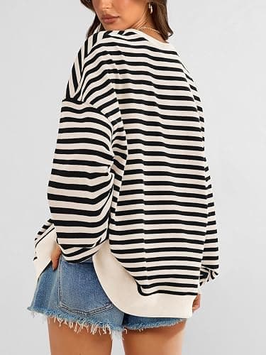 PRETTYGARDEN Womens Striped Oversized Sweatshirt Lightweight Fall Clothes | Stitching Crew Neck Sweatshirts Women, Long Sleeve Casual Loose Pullover Top, Color Block Y2K Outfits, Fashion Clothing thumbnail 5