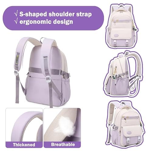 Mildame Backpacks for Girls Set, Aesthetic Backpack for Teens, Lightweight Classic Backpack for Kids, 3Pcs Boys Girls Bookbags with Cute Pendant thumbnail 5