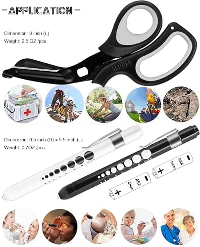 MEUUT 3 Pack Penlight & Medical Scissors- One 8 Inches Patented Trauma Shears Two LED Pen light with Four Batteries - Bandage Scissor for- Nurse, First Aid, EMT, Doctor thumbnail 6