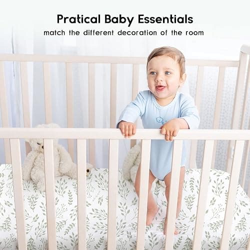Yoofoss Baby Crib Sheets for Boys Girls, Fitted Crib Sheet 2 Pack for Standard Crib and Toddler Mattress, Super Soft Microfiber Baby Sheet 28x52x8in(Green+Leaf) thumbnail 6
