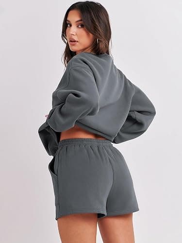 ANRABESS Women 2 Piece Outfits Sweat Shorts Sets 2025 Oversized Casual Lounge Matching Set Sweatsuit Tracksuit Fall Clothes thumbnail 3