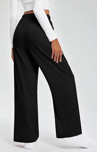 Libin Women's Wide Leg Pants 27"/29" High Waisted Waffle Knit Casual Slacks Work Pants Business Palazzo Trousers with Pockets thumbnail 2