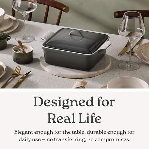 ROSSALLINI Stoneware Casserole Dish Bakeware with Lid | Covered Square Dinnerware | Medium 2 Quart, [Sage Green] thumbnail 5